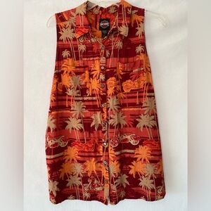 Harley Davidson Hawaiian Palm Tree Motorcycle Button Up Graphic Sleeveless Top